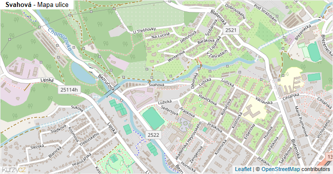 Svahová - mapa ulice