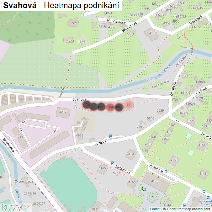 Mapa Svahová - Firmy v ulici.