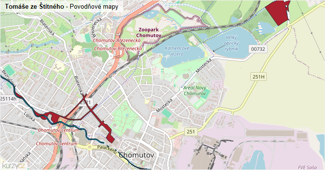 Tomáše ze Štítného - záplavové mapy stoleté vody