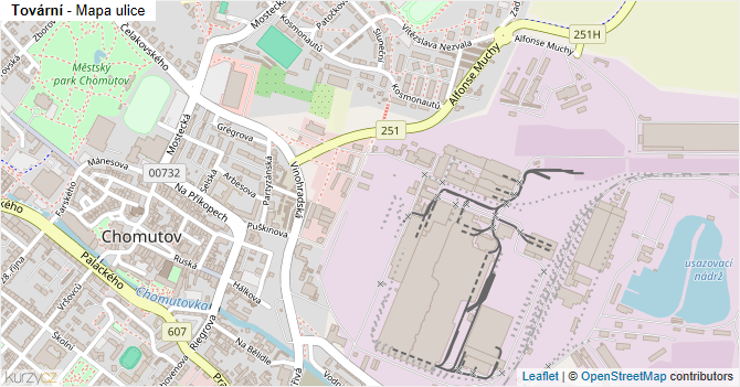 Tovární - mapa ulice