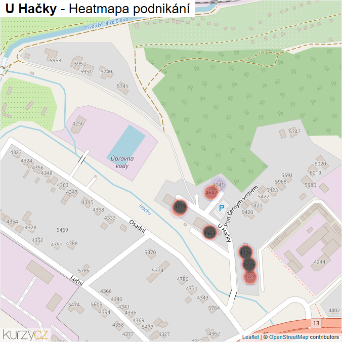 Mapa U Hačky - Firmy v ulici.