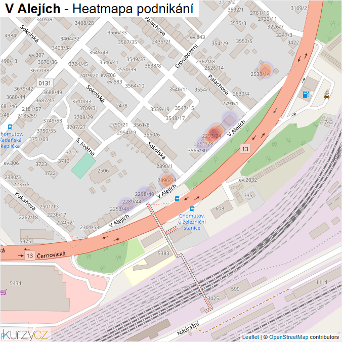 Mapa V Alejích - Firmy v ulici.