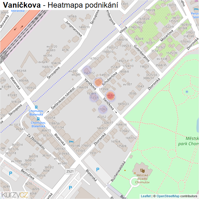 Mapa Vaníčkova - Firmy v ulici.