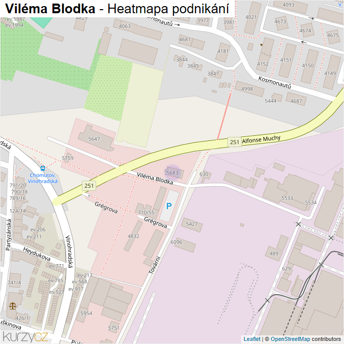 Mapa Viléma Blodka - Firmy v ulici.