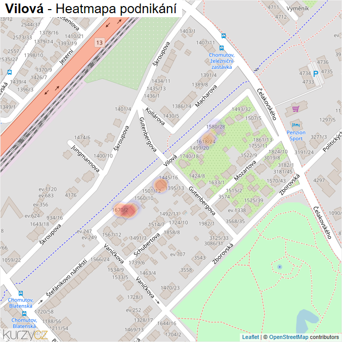 Mapa Vilová - Firmy v ulici.