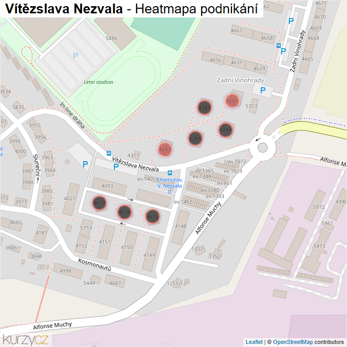 Mapa Vítězslava Nezvala - Firmy v ulici.