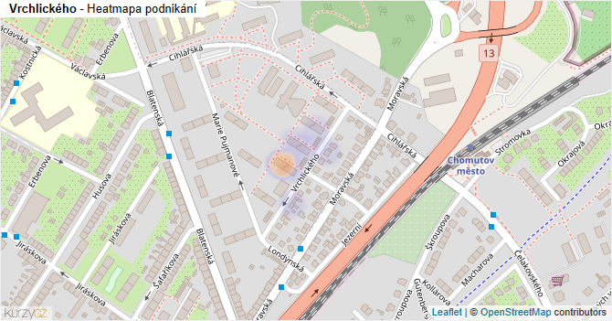 Vrchlického - mapa podnikání