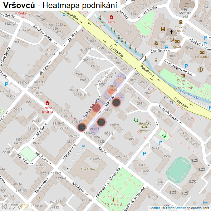 Mapa Vršovců - Firmy v ulici.