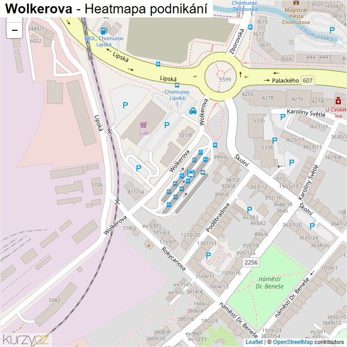 Mapa Wolkerova - Firmy v ulici.