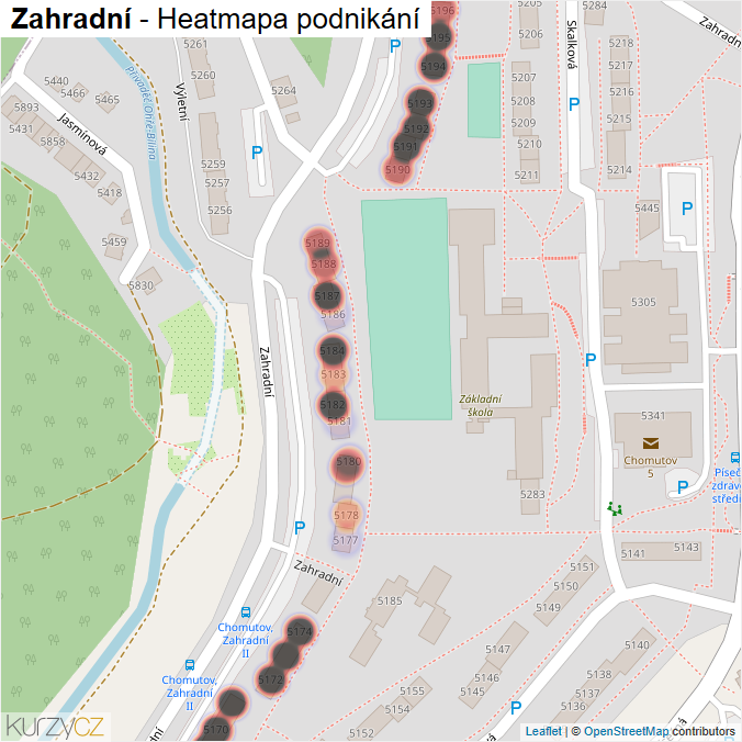 Mapa Zahradní - Firmy v ulici.