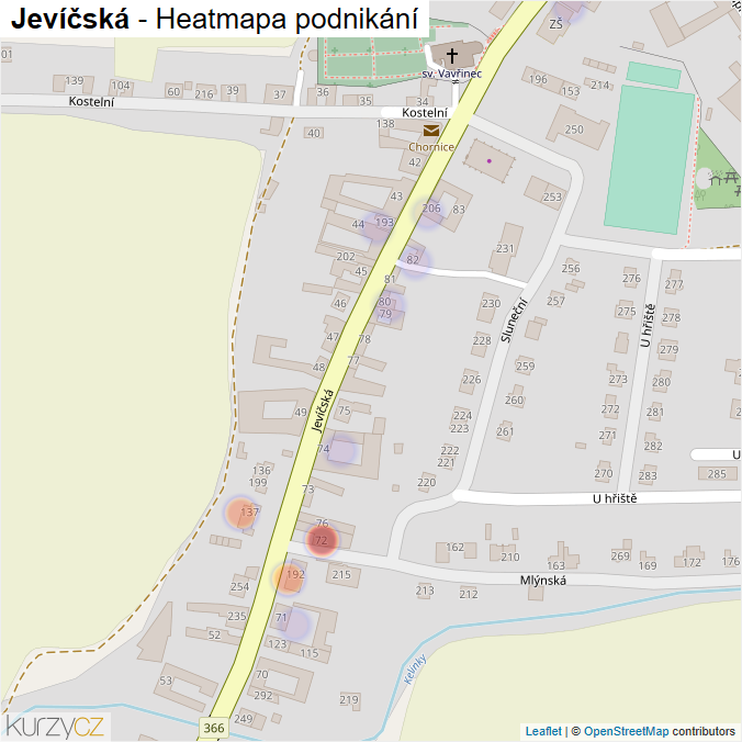 Mapa Jevíčská - Firmy v ulici.