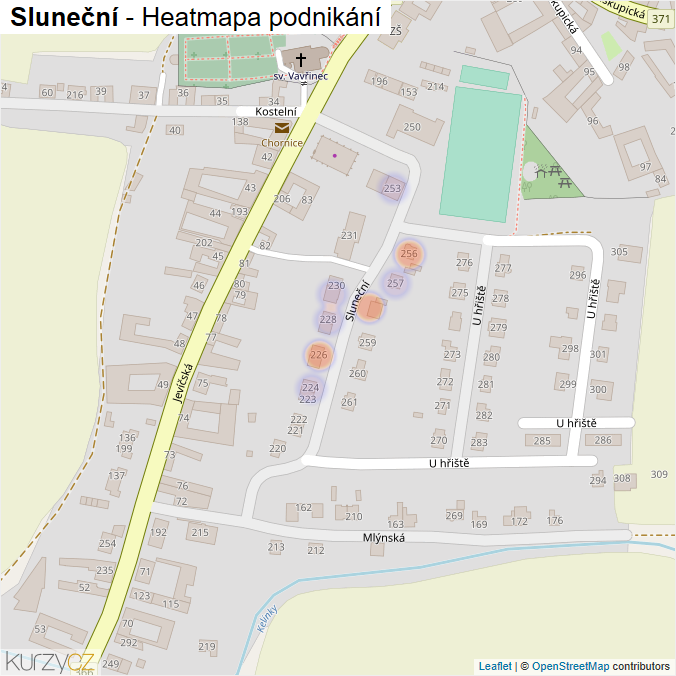 Mapa Sluneční - Firmy v ulici.