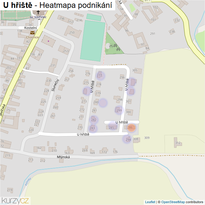 Mapa U hřiště - Firmy v ulici.
