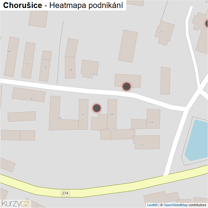 Mapa Chorušice - Firmy v obci.