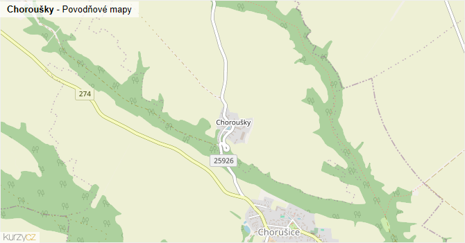 Choroušky - záplavové mapy stoleté vody