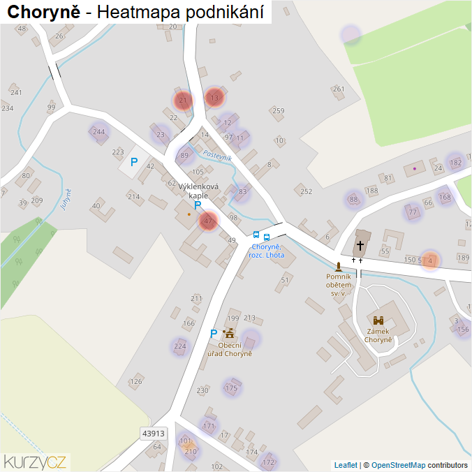 Mapa Choryně - Firmy v části obce.