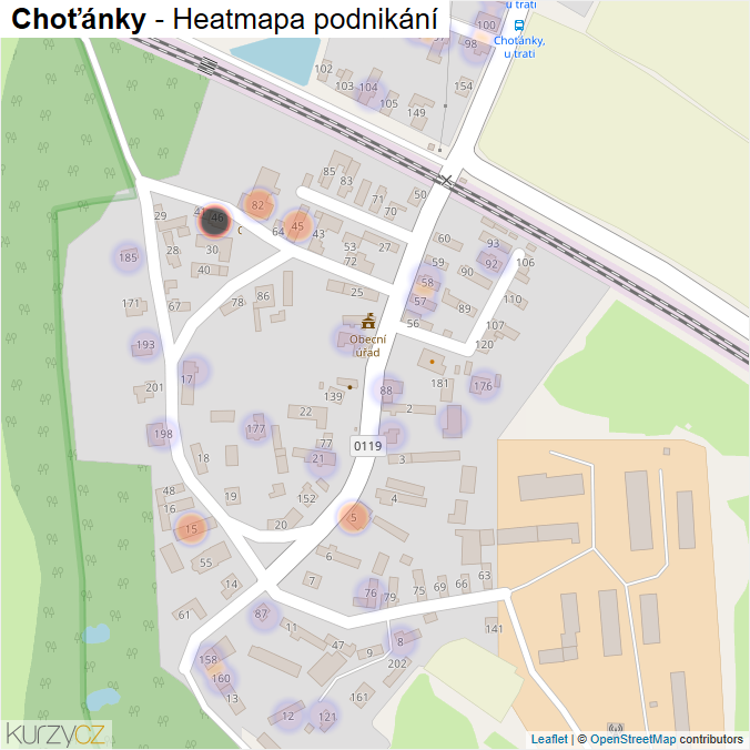 Mapa Choťánky - Firmy v části obce.