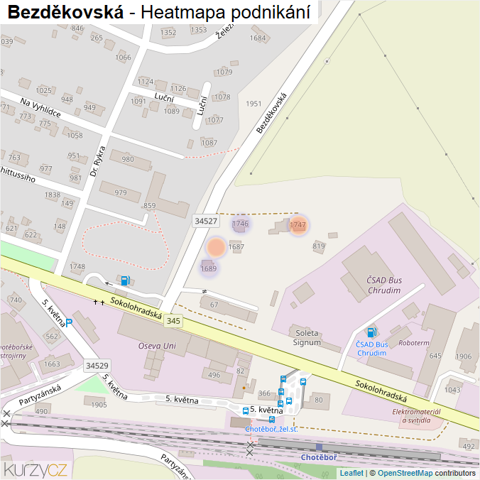 Mapa Bezděkovská - Firmy v ulici.