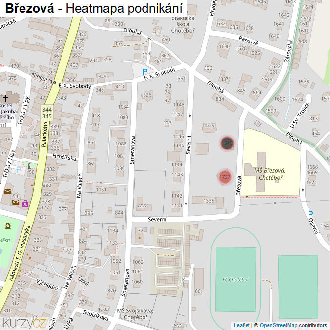 Mapa Březová - Firmy v ulici.
