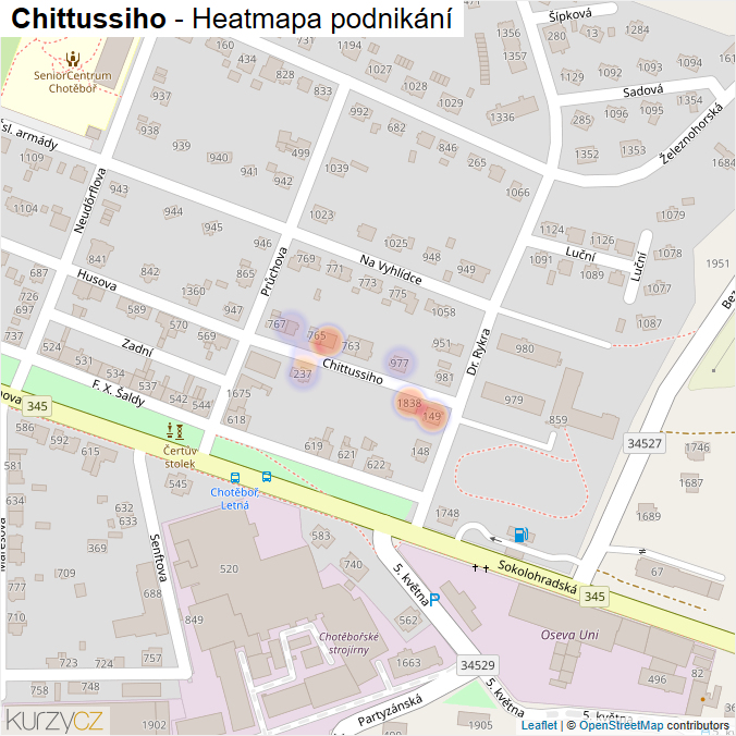 Mapa Chittussiho - Firmy v ulici.