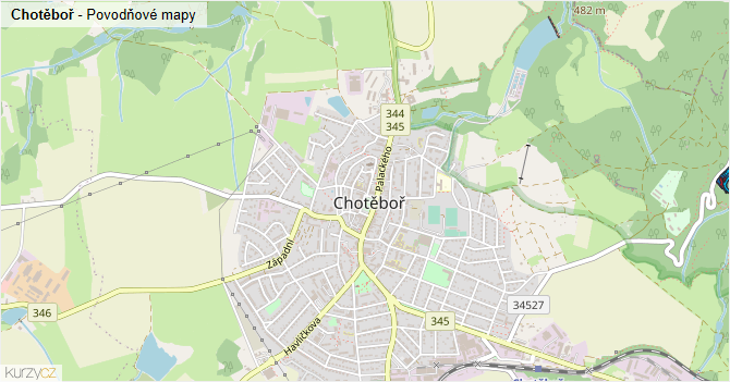 Chotěboř - záplavové mapy stoleté vody