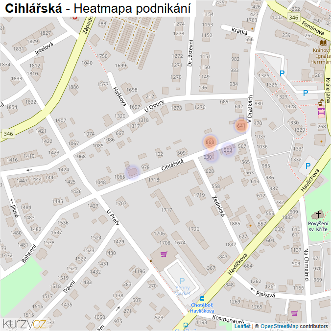 Mapa Cihlářská - Firmy v ulici.