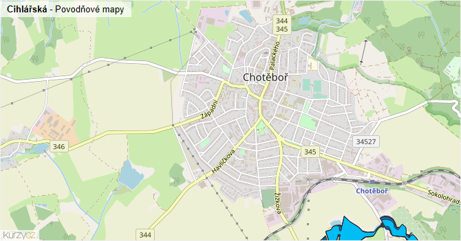 Cihlářská - záplavové mapy stoleté vody