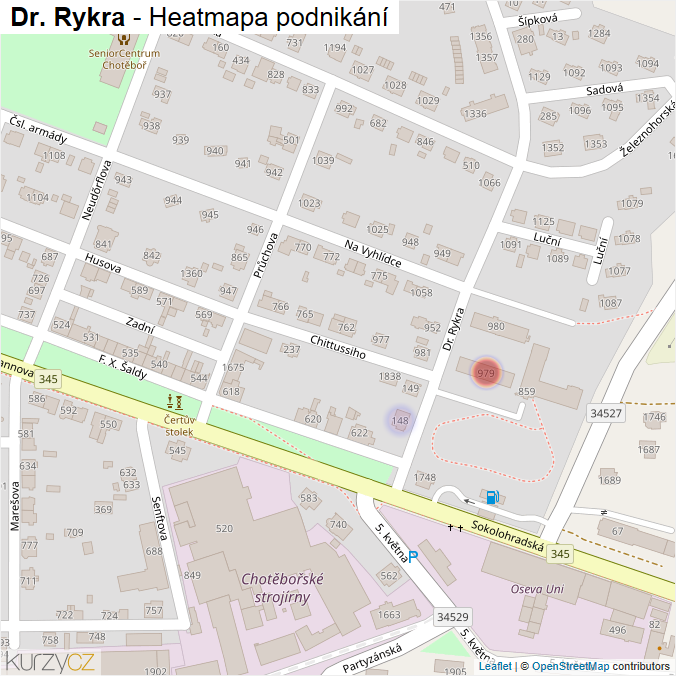 Mapa Dr. Rykra - Firmy v ulici.