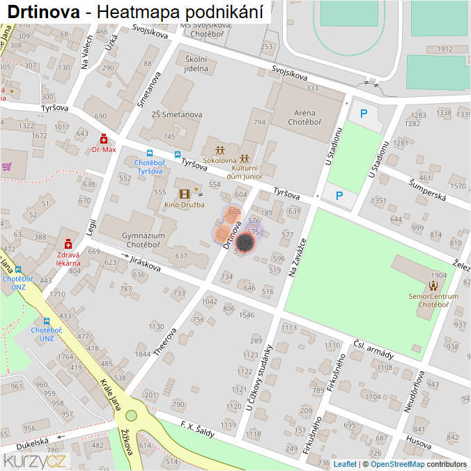Mapa Drtinova - Firmy v ulici.