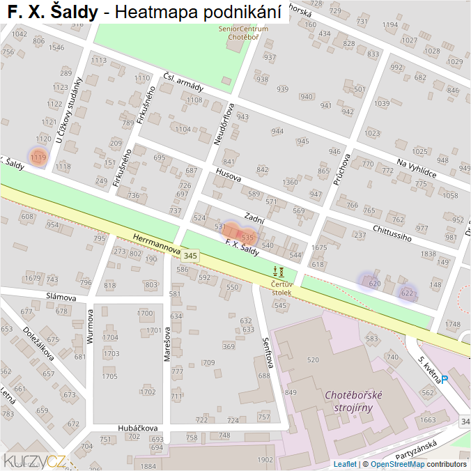 Mapa F. X. Šaldy - Firmy v ulici.