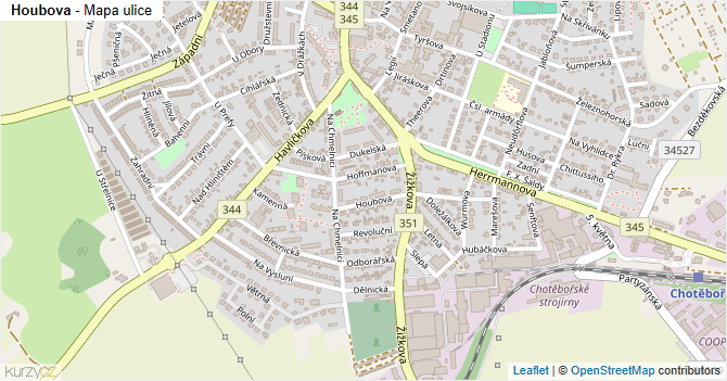 Houbova - mapa ulice