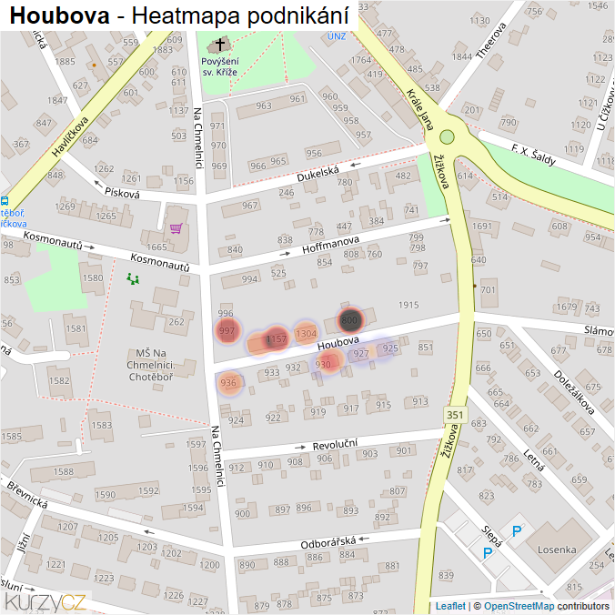 Mapa Houbova - Firmy v ulici.