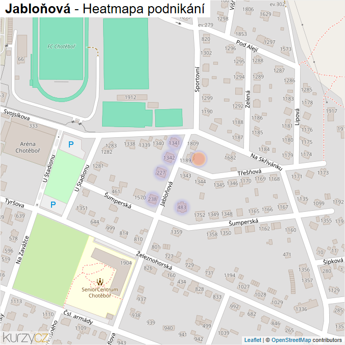 Mapa Jabloňová - Firmy v ulici.