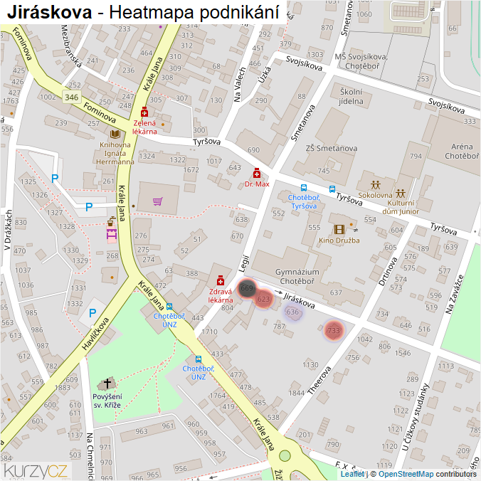 Mapa Jiráskova - Firmy v ulici.