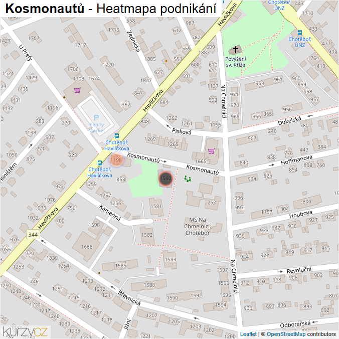 Mapa Kosmonautů - Firmy v ulici.