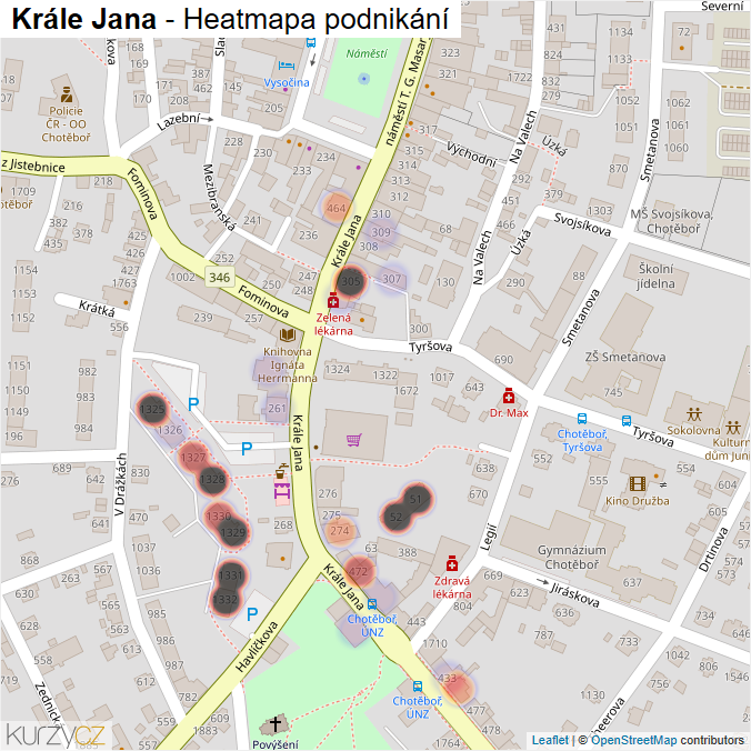 Mapa Krále Jana - Firmy v ulici.