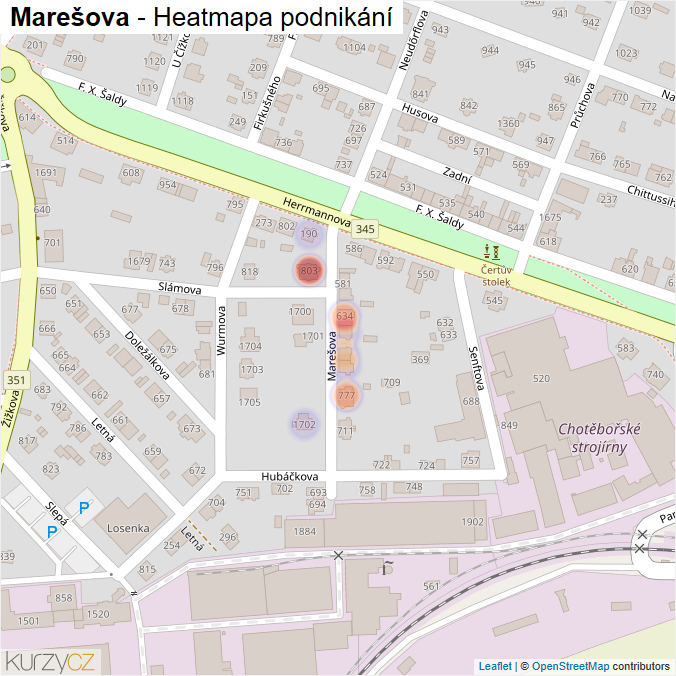 Mapa Marešova - Firmy v ulici.