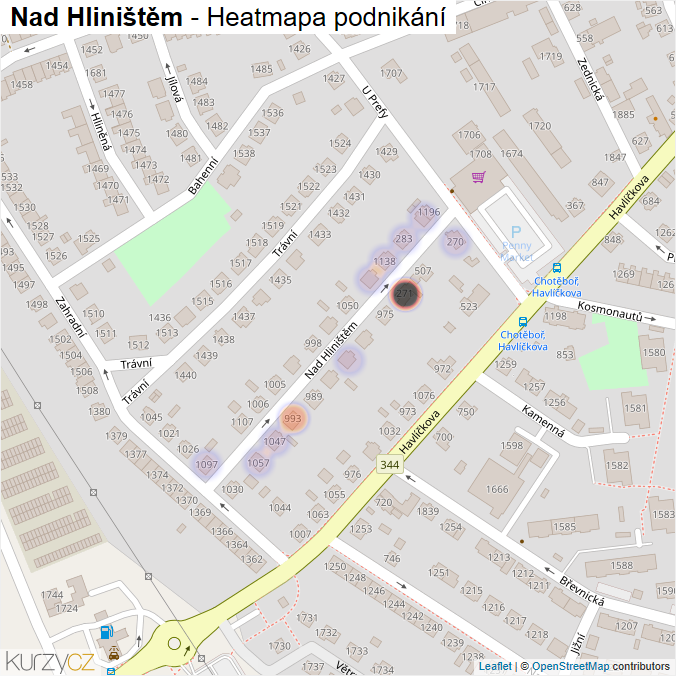 Mapa Nad Hliništěm - Firmy v ulici.