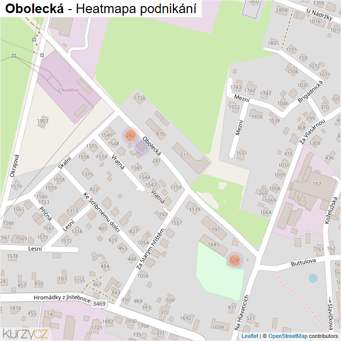Mapa Obolecká - Firmy v ulici.