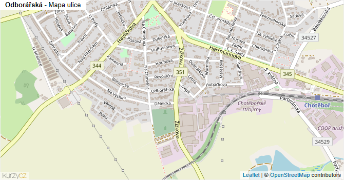 Odborářská - mapa ulice