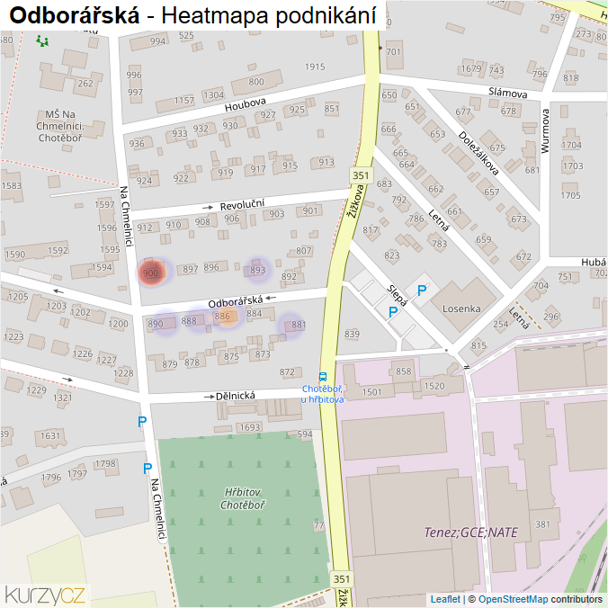 Mapa Odborářská - Firmy v ulici.