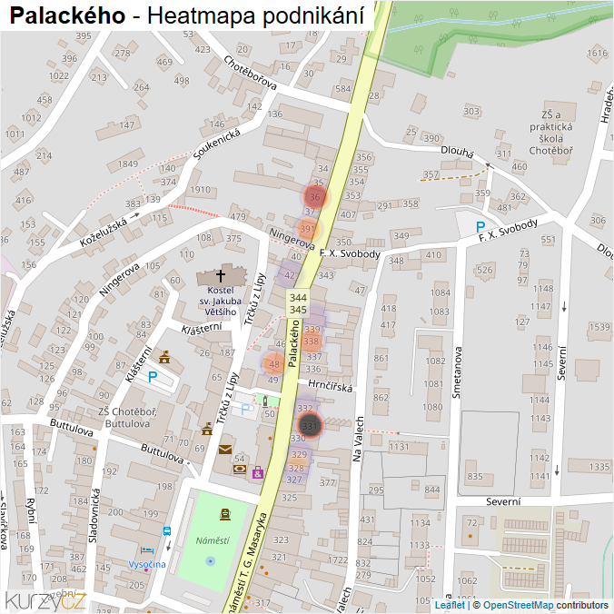 Mapa Palackého - Firmy v ulici.