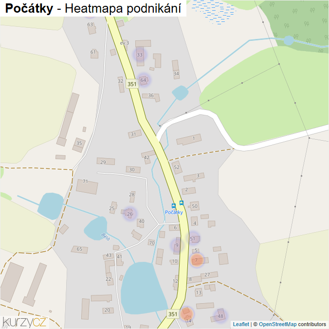 Mapa Počátky - Firmy v části obce.