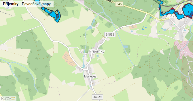 Příjemky - záplavové mapy stoleté vody