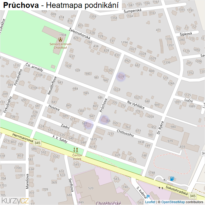 Mapa Průchova - Firmy v ulici.