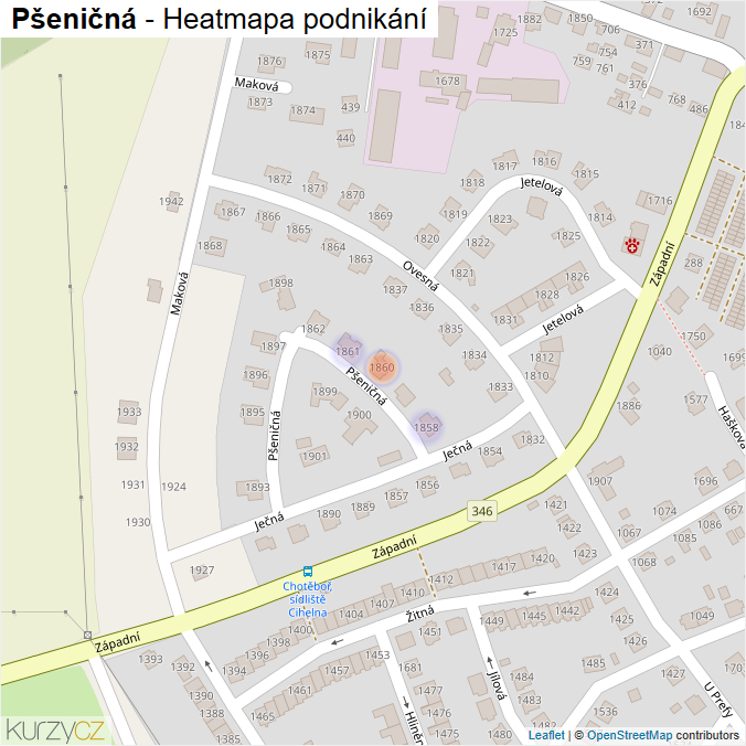 Mapa Pšeničná - Firmy v ulici.