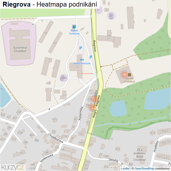 Mapa Riegrova - Firmy v ulici.