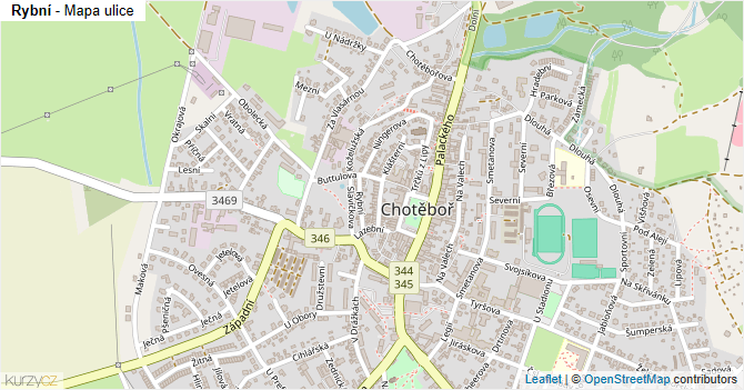Rybní - mapa ulice