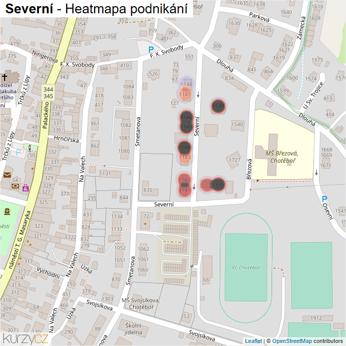 Mapa Severní - Firmy v ulici.