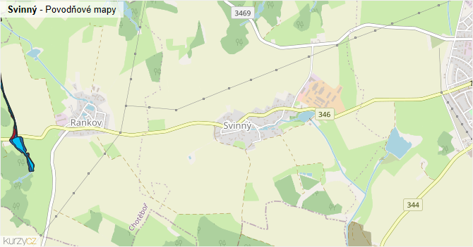 Svinný - záplavové mapy stoleté vody